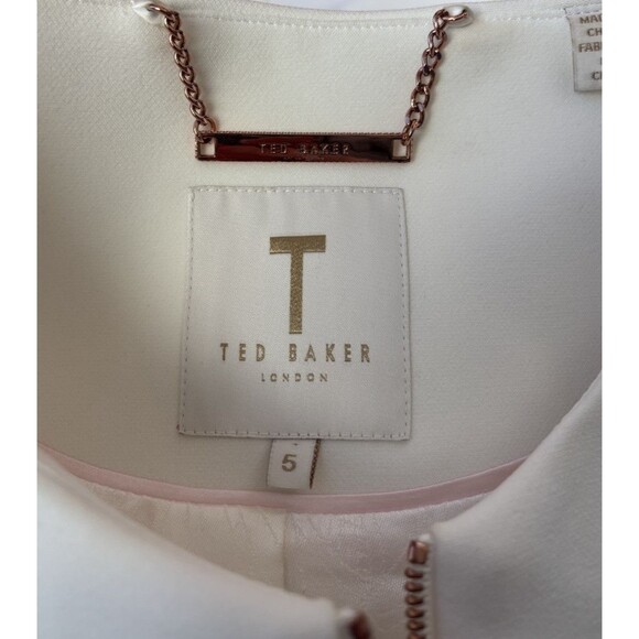 Ted Baker White Scallop Crepe Jacket TB5 Rose Gold Hardware Full Zip Lined US 12 - Picture 5 of 10